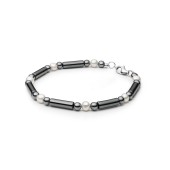 Bratara cu perle, terahertz, hematite și argint DiAmanti  254-101B-G